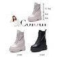 Woman Leather Ankle Boots  Platform Boots Women Wedge Shoes Autumn Winter  Round Toe Lace-up  Inside Raised Martin Boots Ladies Shoes