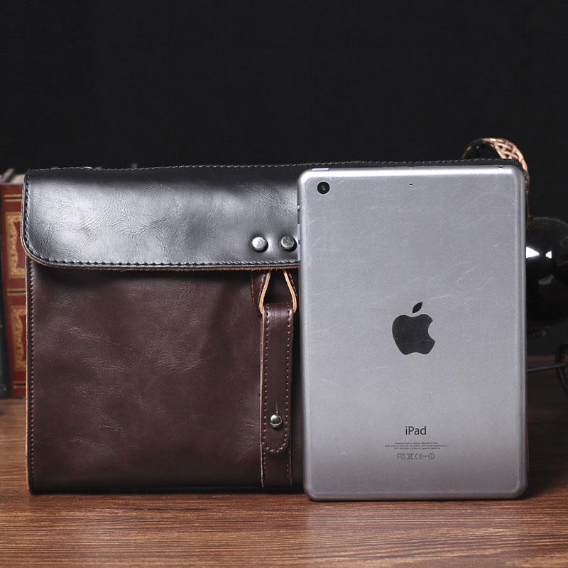 Business Briefcase Men Retro Contrast Zipper Waterproof IPad Handbag Shoulder Bags Computer Bag