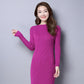 Knitted Round Neck Dress Long Sleeves Autumn and Winter Slim Slimming All-match Base Long Sweater Dress Knee-length Warm