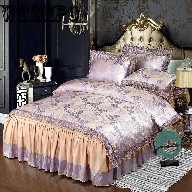 Lace Jacquard Bedding Sets Queen King Size Fabric quilted Bedcover+Pillowcases+Duvet Cover