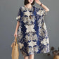 Summer Retro Print Dress Women's Bat Sleeve Loose Round Neck Long Dress