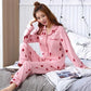 Women Cartoon Cute Pajamas Set Turn-down Collar Sleepwear Suit Casual Loose Home Wear V Neck Girls Long Sleeve Autumn Winter Nightwear