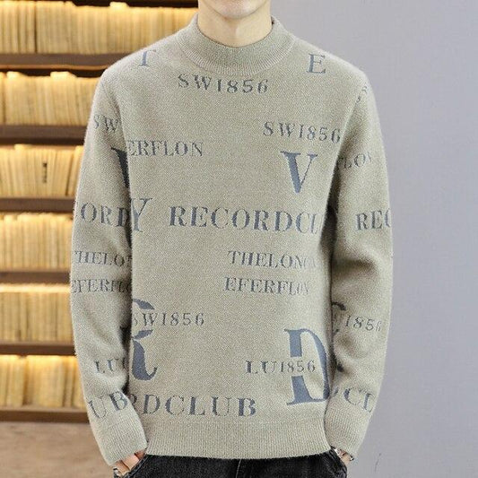 Round Neck Sweater Men's Imitation Mink Korean Fashion Thickened Youth Personality Winter Knitted Sweater Comfortable