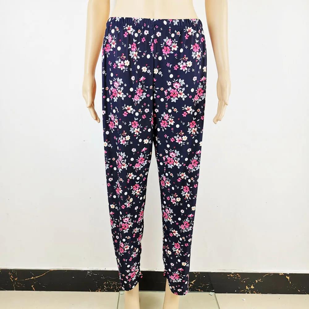 Women's Spring Summer Large Size Loose Long Pants Female Printing Elastic Waist Casual Trousers