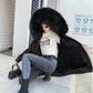 Pai Overcome Women's Loose Hooded Big Fur Collar Imitation Rex Rabbit Fur Liner Mid-length Fur Coat Warm Cotton Winter Jacket