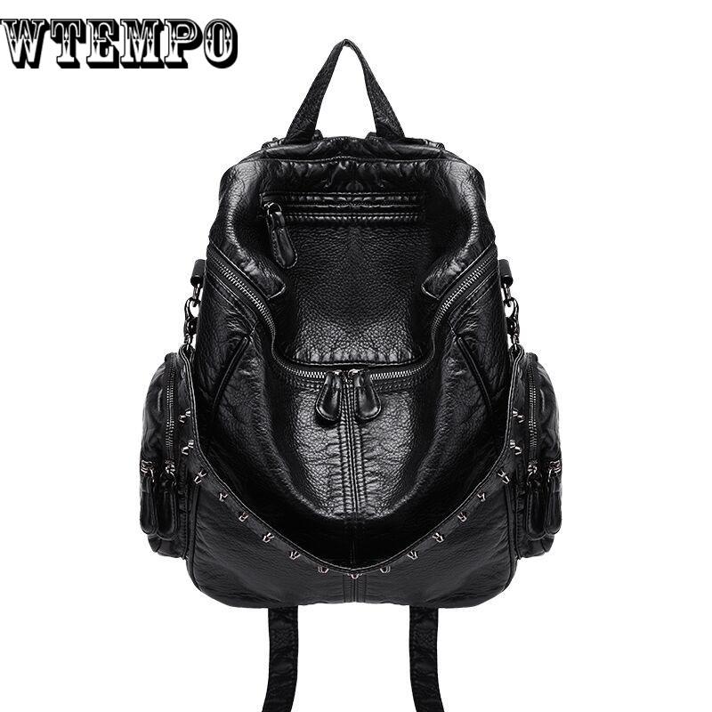 Backpack Women Version Fashion Leather School Rucksack College Shoulder Satchel Travel Bag Solid