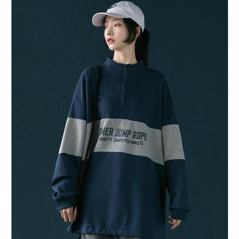 Half Zipper High Neck Sweater Women Autumn Vintage Sports Style Korean Loose Pullover Coat