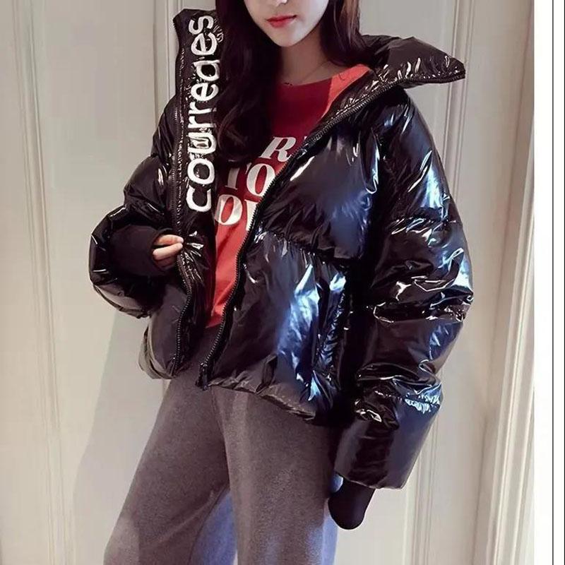 Winter Down Jacket Fashion Shiny Leather Down Jacket Short Thick Loose Leather Jacket
