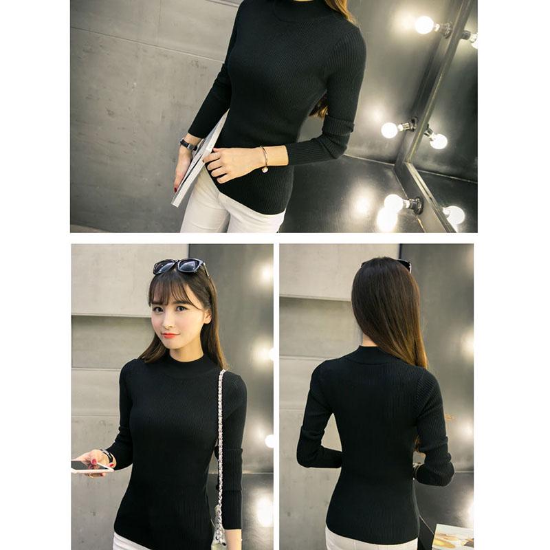 Autumn and Winter Half Turtleneck Sweater Sexy Slim Solid Color Tops Fashion Simple Women's Bottoming Shirt