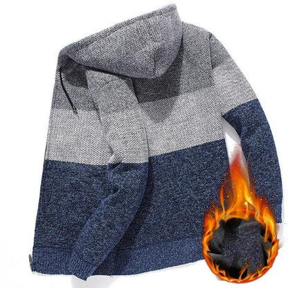 Autumn and Winter Cardigan Hooded Sweater Men's Color Matching Loose Long-sleeved Sweatshirts Men's Sweater Coat
