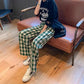 Women's Summer Plaid Trousers Korean Style Japanese Loose Thin Wide-leg Pants All-match Straight Casual Pants Retro High Waist Elastic Pants