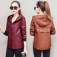 Autumn and Winter Fashion Slim Hooded Leather Ladies Short Jacket Pu Jacket Women's Motorcycle Jacket