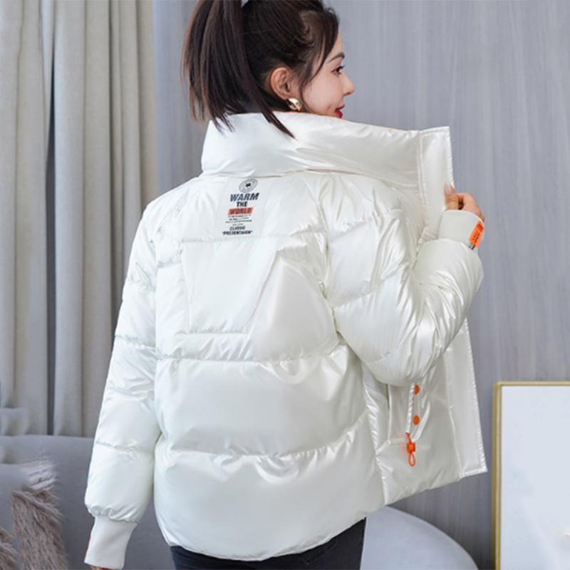 Women's Shiny Short Down Jacket Winter Korean Style Loose Quilted Jacket Casual Stand-collar Padded Jacket