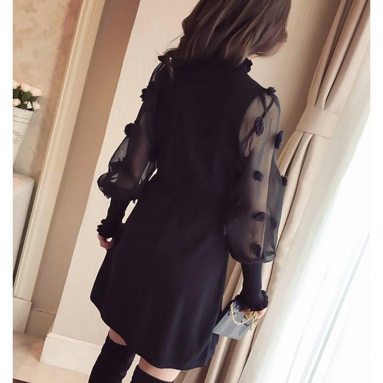 Thin and Velvet Dress Long-sleeved Dress Fairy Skirt In The Long Waist Was Thin Outside