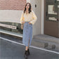Long Skirt Women Solid Split Denim Skirt High Waist Over The Knee Hip Skirt Casual Club Home Office