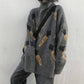 Pofulove Korean Turtleneck Color-matching Sweater Female Loose Pattern Wild Sweater Autumn Winter