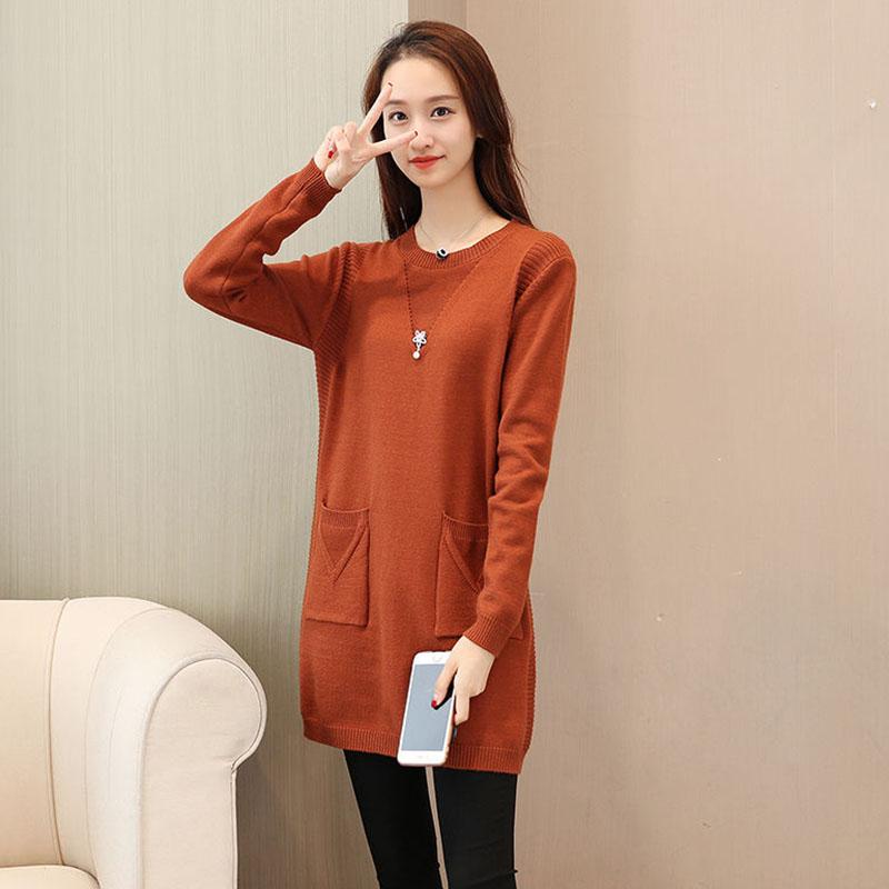 Autumn and Winter Thicker Loose Dress Mid-length Knitted Casual Bottoming Skirt Pure Color Simple Female Sweater Dress