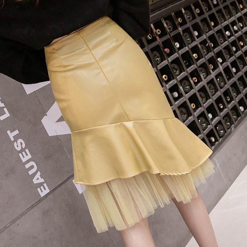 Mesh Splicing Skirt High Waist Skirt Fish Tail Skirt Bag Hip Skirt