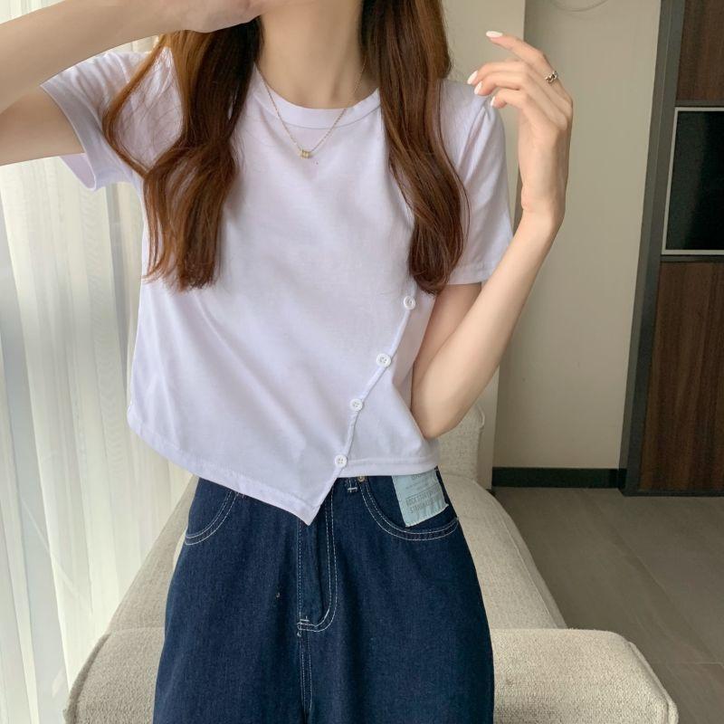 Summer Personality Tops button Women Ladies Irregular Loose Short Sleeve T-shirt Blouse