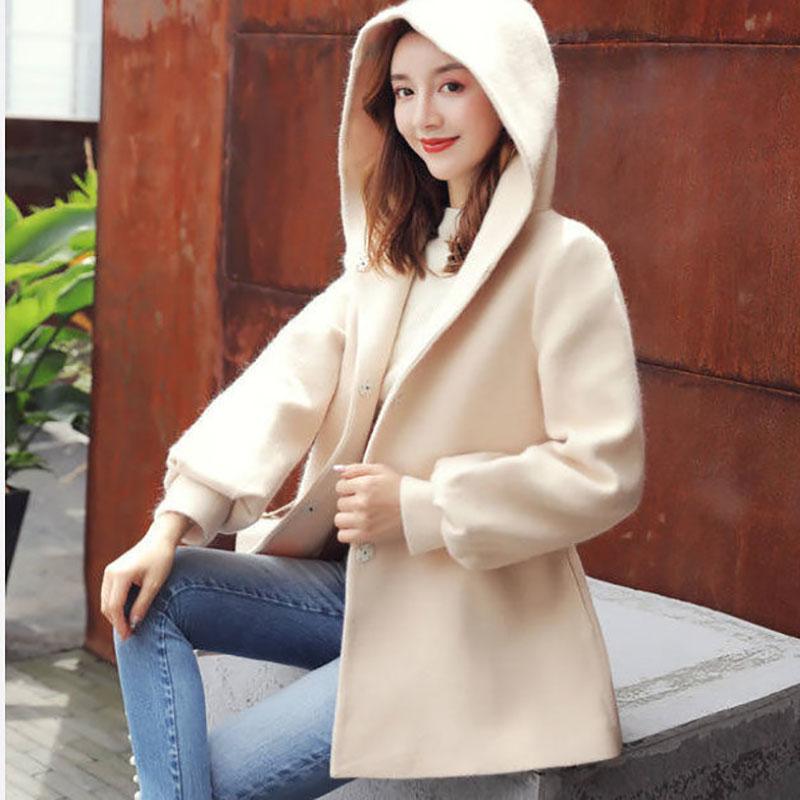 Winter Fashion Woolen Coat Spring Long Sleeve Loose Hooded Lace Jacket