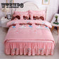Bed Skirt Queen Size Single-Layer Skin-Friendly Cotton Bedspread 4PCs Set Includ