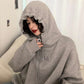 Women Fashion Autumn Winter Thickened Loose Hoodies High Collar Letter Embroidery Oversize Pullover