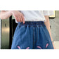 Embroidered Denim Shorts Women's Loose Ripped Wide Leg Large Size 150kg High Waist A-line Pants