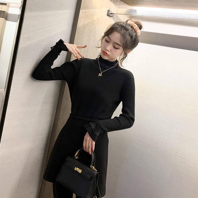 Lace Pullover Slim Sweater Female Long-sleeved Was Thin Inside Sweater Trumpet Sleeves