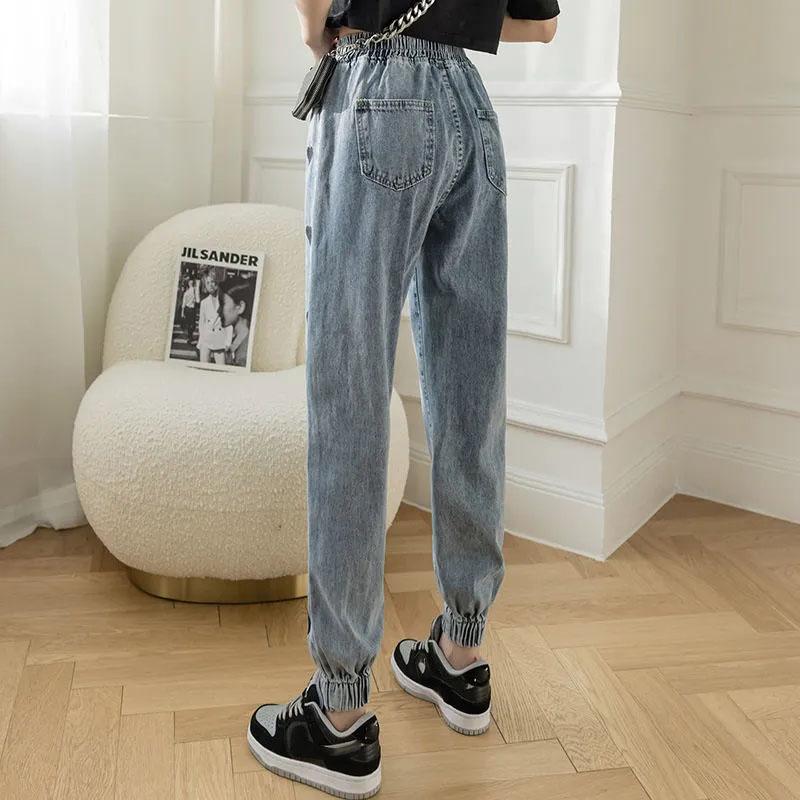 Embroidered Heart Harem Jeans Women's Spring and Autumn Denim Trousers High Waist Elastic Large Size Loose Casual Denim Pants