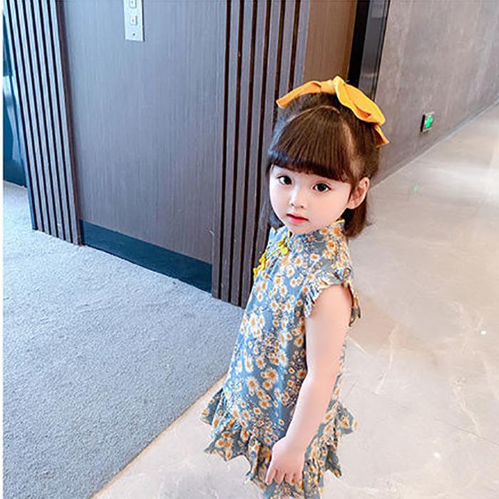 Children Dress Spring Summer Broken Flower Kids Clothing  Baby Girls Clothing Sleeveless Cheongsam Dress Girl