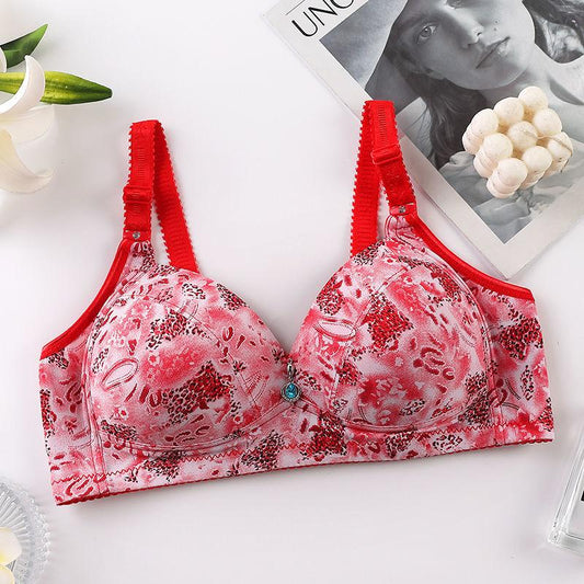 Large Size Thin No Steel Ring Lace Bra Gathers Comfortable Middle-aged and Elderly Women's Underwear