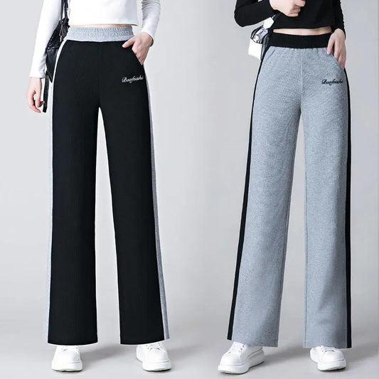 Grey Wide Leg Pants Women's Waffle Loose Sweatpants High Waist Casual Harem Pants Spring and Autumn Straight Pants