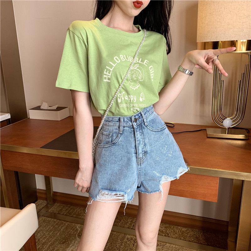 WTEMPO Retro Loose and Thin High Waist Wide Leg A Word Pants Summer Wild Hole Denim Shorts Female