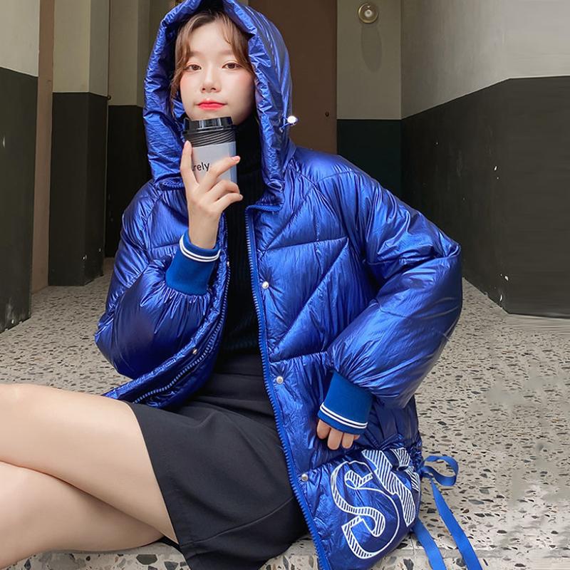 Women's Winter Korean Loose Quilted Coat Warm Stand-collar Down Jacket Women's Glossy Mid-length Down Jacket