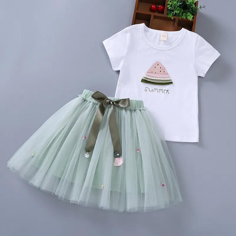 Two-piece Suit Summer Girl Suit Children's Thin Short-sleeved Skirt Suit Baby Cotton