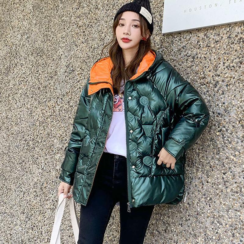 Winter Women's Clothing Bright Face Down Cotton Jacket Casual Fashion Embossed Winter Women's Clothing Short Disposable Waterproof Jacket
