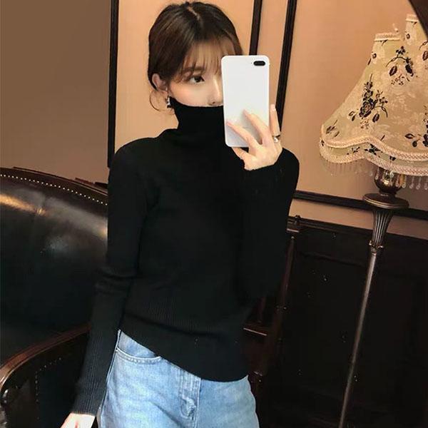 Turtleneck  Tight-fitting Bottoming Sweater Women Autumn and Winter Pile-neck All-match Pullover Slim Sweater Women