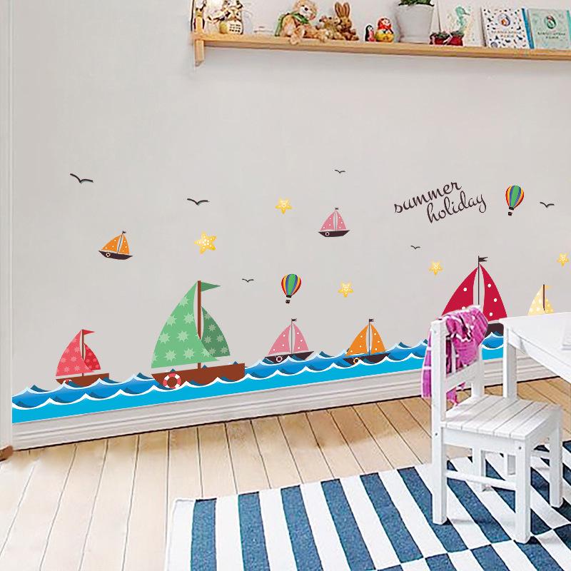 Sea sailing wall sticker Living room bedroom children's room corner decoration PVC sticker removable