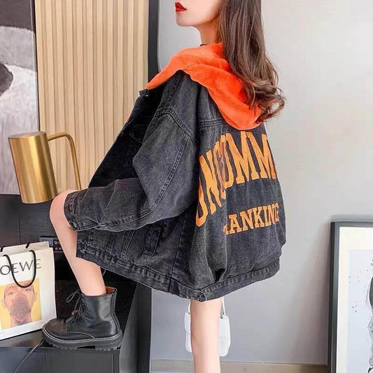 Loose Plus Fleece Denim Jacket Women Autumn and Winter Thick Hooded All-match Casual Cardigan