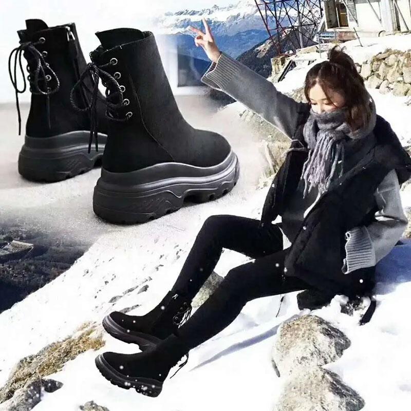 Korean Version F Martin Boots Female British Style Platform Velvet Shoes Autumn Winter Thick-soled Short-tube Women's Plush Boots