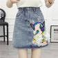 Pofulove S-5XL Women Irregular Cartoon Denim Skirt High Waist Slim Sexy A-line Package Hip Skirt