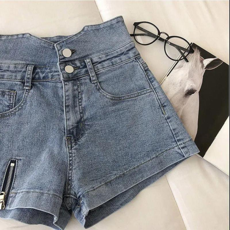 Large Size Loose Denim Shorts Female High Waist Summer Korean Version Was Thin Fashionable Double Zipper Wide Leg Pants
