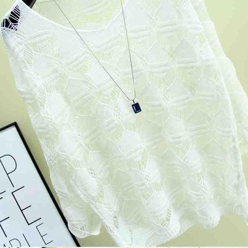 Ice Silk Shirt Single-piece Hollow Sun Protection Top with Thin Knitted Sweater Loose Sweater Women's Hollow Light and Breathable