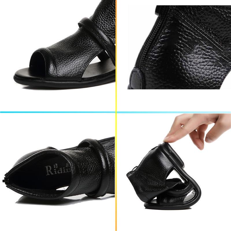 Women Leather Sandals Rome Summer Flat Bottom  Non -Slip Open Toe Sandals Fish Mouth Causal Shoes