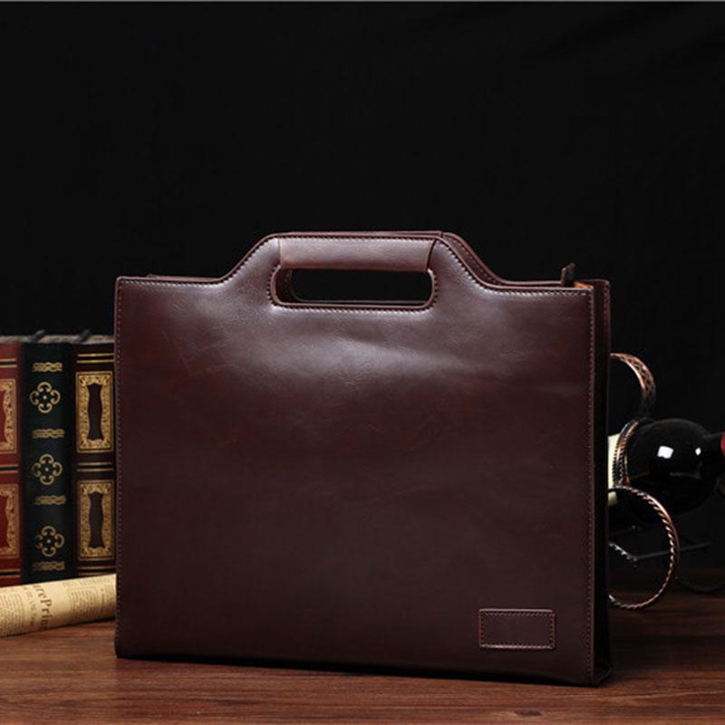 Business Briefcase Men Vintage Brown Leather Zipper Styling Tote Shoulder Diagonal Computer Bag