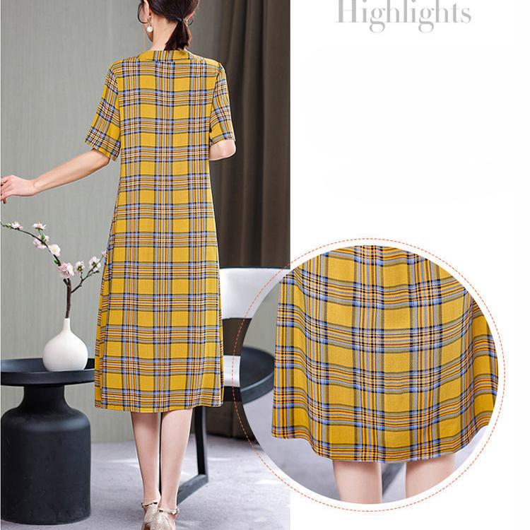 Loose Comfortable Plus Size XL-XXXXXL Cotton Short-sleeved A-line V-neck Ruffle Dress Summer Printing Calf-length Skirt