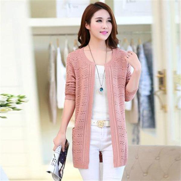Spring and Autumn Cardigan Tops Mid-length Large Loose Sweater Knitted Thin Women's Jacket