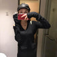 Autumn  Winter Plus Size V-neck off-shoulder  Sweater Slim Stretch Knit Cardigan Sweater Sexy Hanging Neck Black Sweater coat