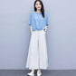 Cotton and Linen Large Size Loose Round Neck Short-sleeved Shirt Casual Wide-leg Pants Two-piece Fabric Lightweight Breathable Large Size Ladies Suit