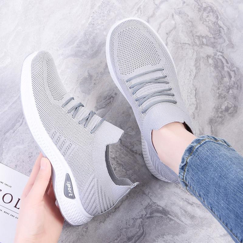 Women's Single Shoes Stretch Mesh Cotton Casual Breathable Sneakers Lazy One-legged Soft-soled Cloth Shoes